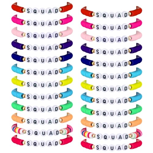 Sureio 24 Pack Rainbow Friendship Bracelets with Letter Beads – Stretch Elastic for Kids, Tweens, Women