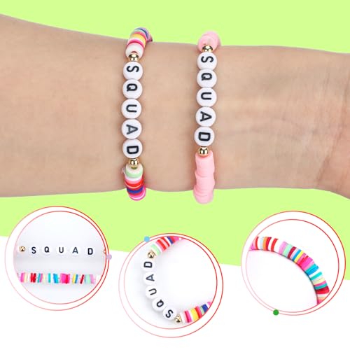 Sureio 24 Pack Rainbow Friendship Bracelets with Letter Beads – Stretch Elastic for Kids, Tweens, Women