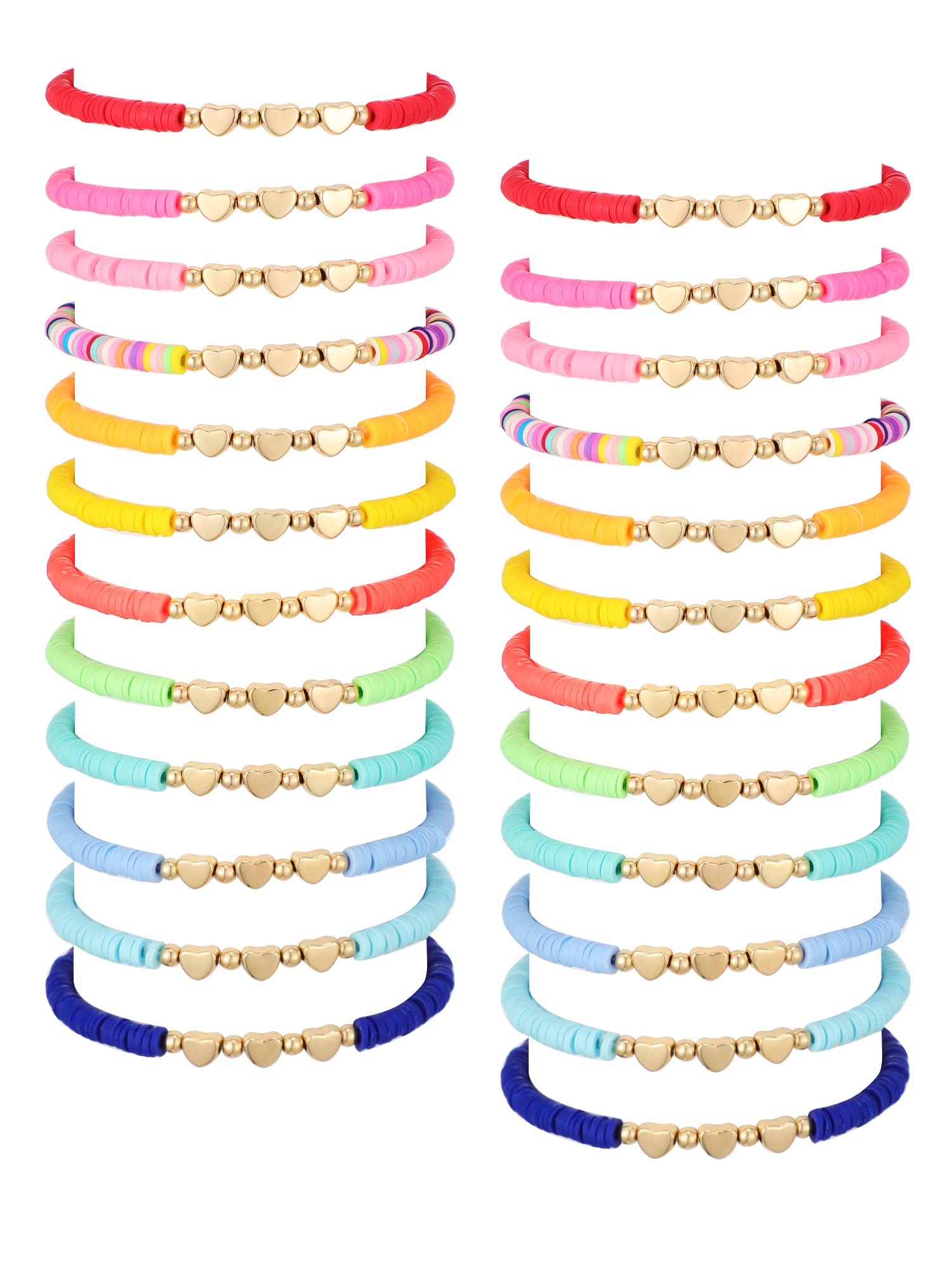 Sureio 24 Pcs Colorful Friendship Bracelets – Letter, Heart, Smile & Surfer Designs – Stretch Beaded for Girls, Women & Tween Party Favors