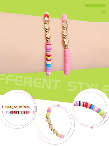 Sureio 24 Pcs Colorful Friendship Bracelets – Letter, Heart, Smile & Surfer Designs – Stretch Beaded for Girls, Women & Tween Party Favors