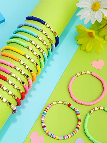 Sureio 24 Pcs Colorful Friendship Bracelets – Letter, Heart, Smile & Surfer Designs – Stretch Beaded for Girls, Women & Tween Party Favors