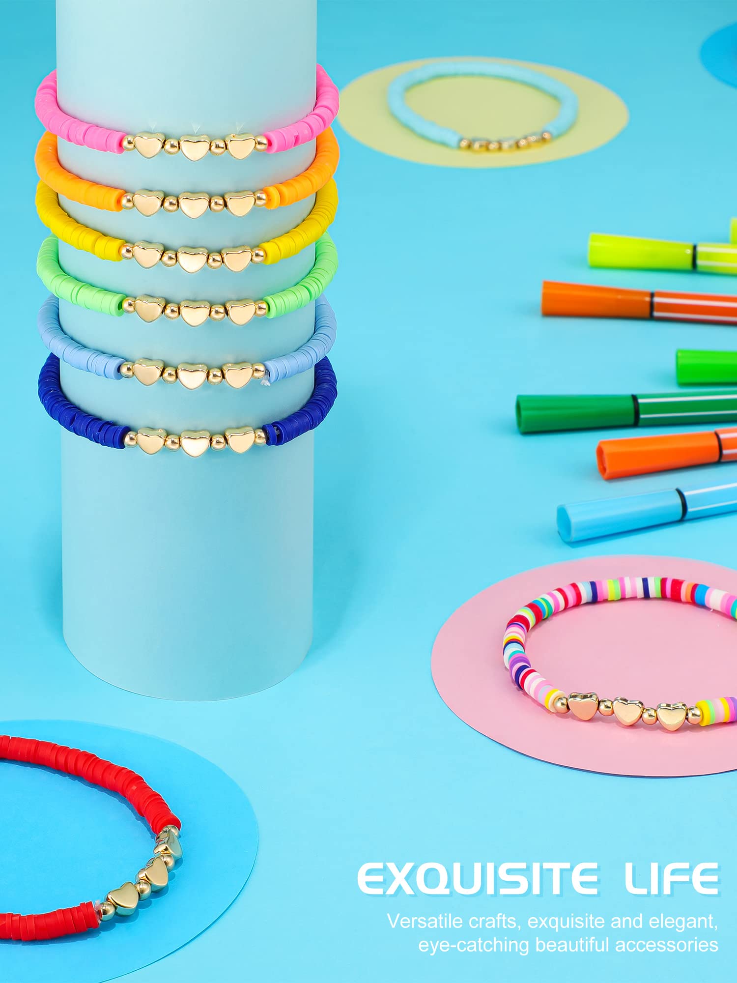 Sureio 24 Pcs Colorful Friendship Bracelets – Letter, Heart, Smile & Surfer Designs – Stretch Beaded for Girls, Women & Tween Party Favors