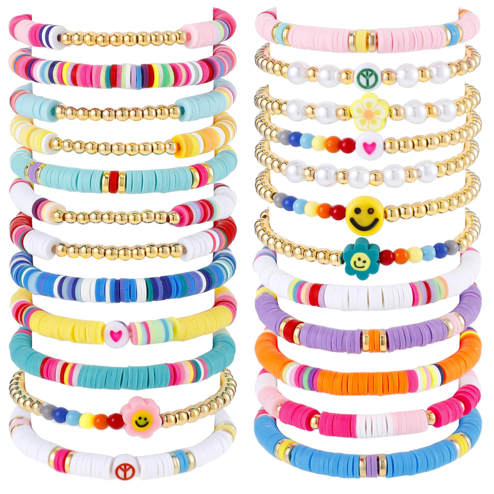 Sureio 24pcs Colorful Friendship Bracelets Set - Stretch Beaded Bracelets for Girls, Tweens, Party Favors