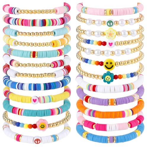 Sureio 24pcs Colorful Friendship Bracelets Set - Stretch Beaded Bracelets for Girls, Tweens, Party Favors