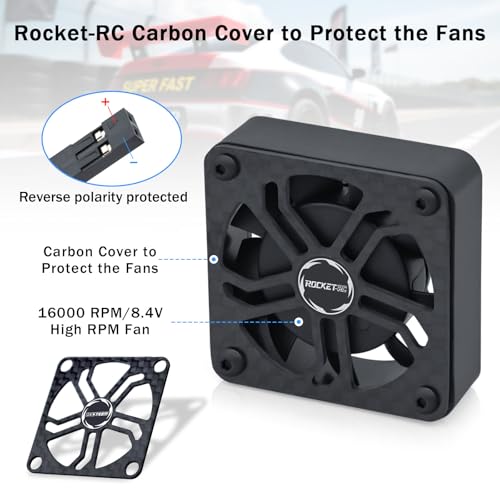 Surpass Hobby 40mm RC Cooling Fan - 16000 RPM High Speed Motor Fan for 1/8 1/10 RC Cars Trucks Truggies (Without Heatsink)