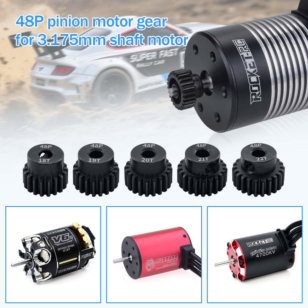 Surpass Hobby 48P Pinion Gear Set 5-Pack (18T-22T) for 1/10 RC Cars with Hex Key