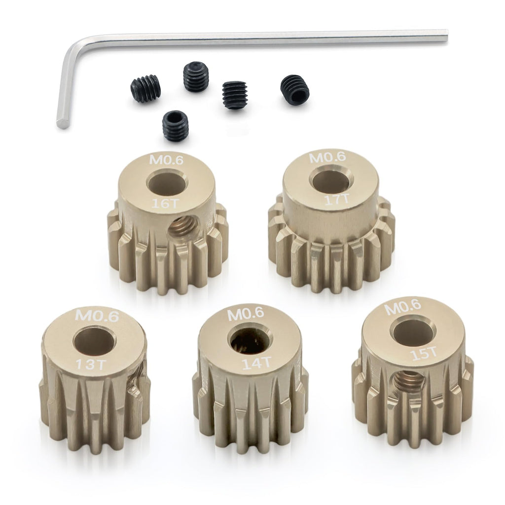 Surpass Hobby USA M0.6 13-17T 7075 Aluminum Pinion Gear Set for 1/10 RC Cars, 3.175mm Bore