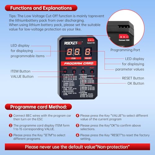 Surpass Hobby V2 ESC Programming Card – Compatible with Surpass Hobby & Rocket-RC Brushless ESCs (50A-110A)