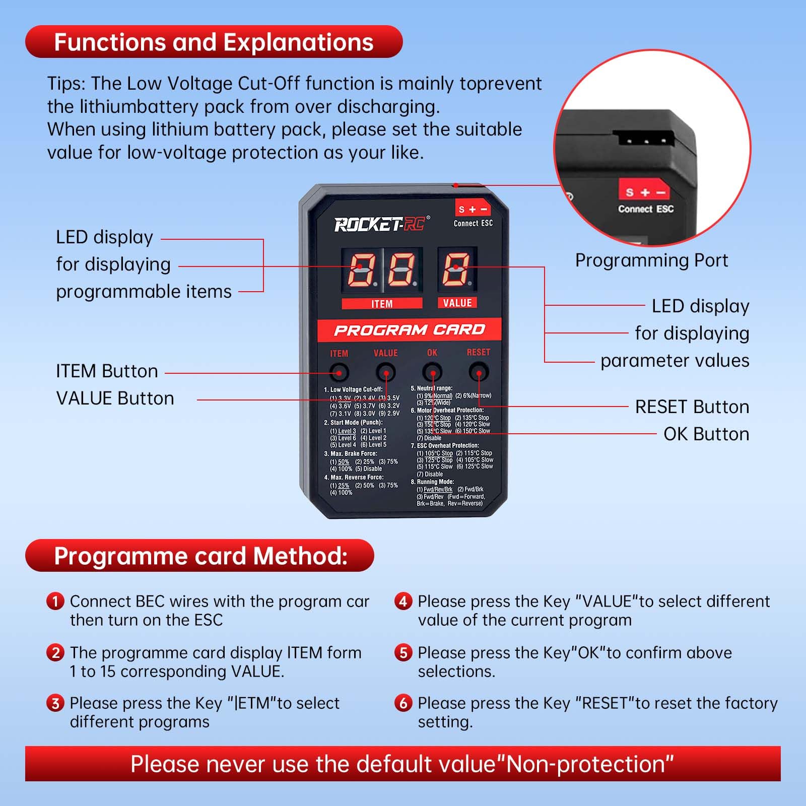 Surpass Hobby V2 ESC Programming Card – Compatible with Surpass Hobby & Rocket-RC Brushless ESCs (50A-110A)