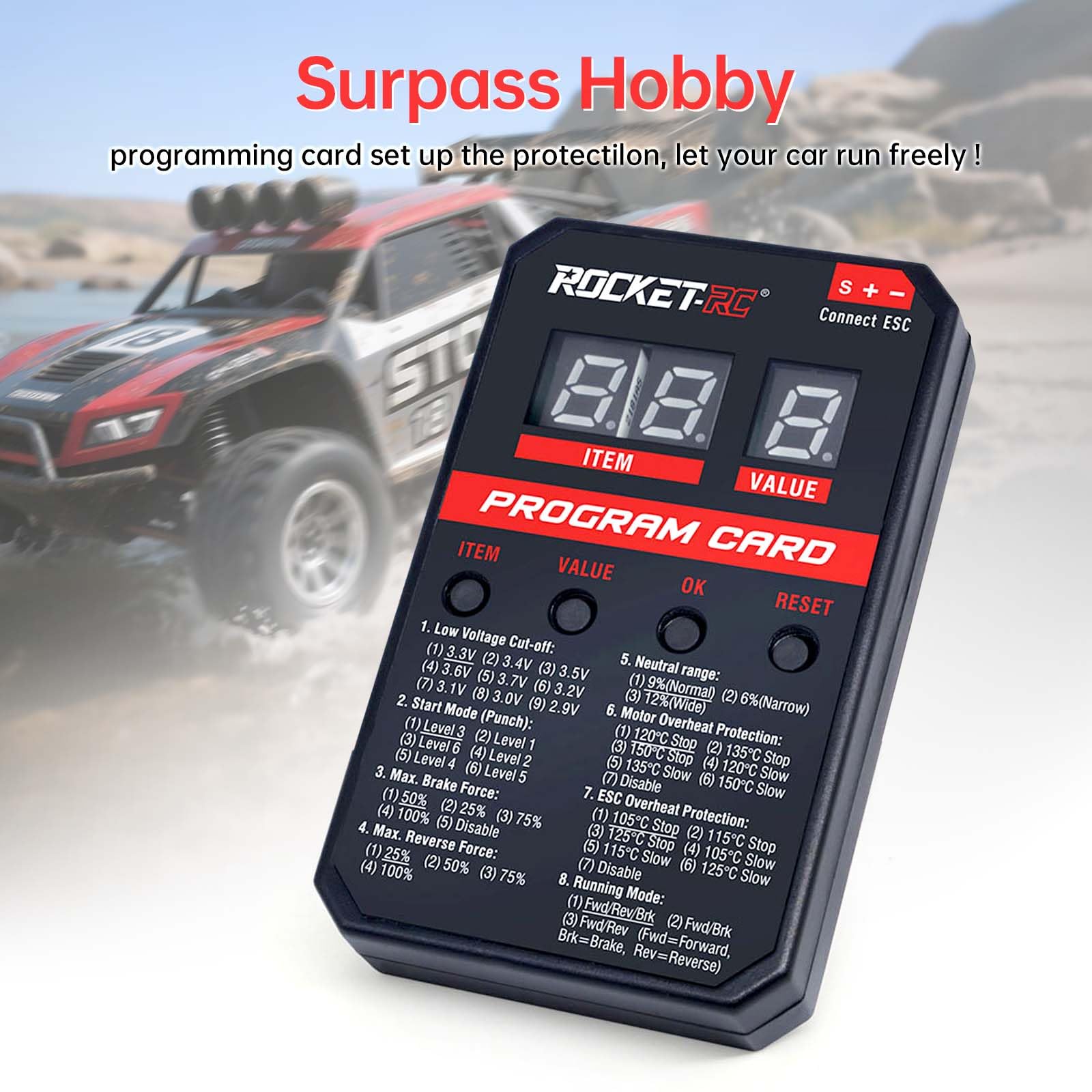 Surpass Hobby V2 ESC Programming Card – Compatible with Surpass Hobby & Rocket-RC Brushless ESCs (50A-110A)