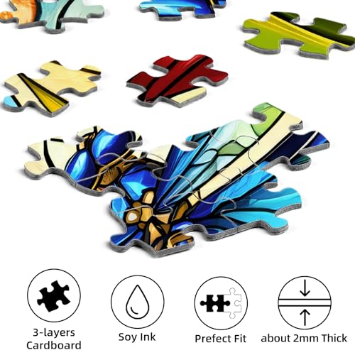 Sutinban 500 Piece Stained Glass Dragonfly Puzzle – Challenging Jigsaw for Adults with Colorful Flower Design