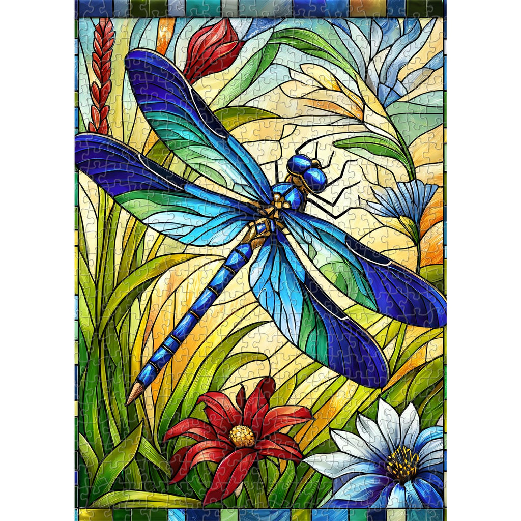 Sutinban 500 Piece Stained Glass Dragonfly Puzzle – Challenging Jigsaw for Adults with Colorful Flower Design