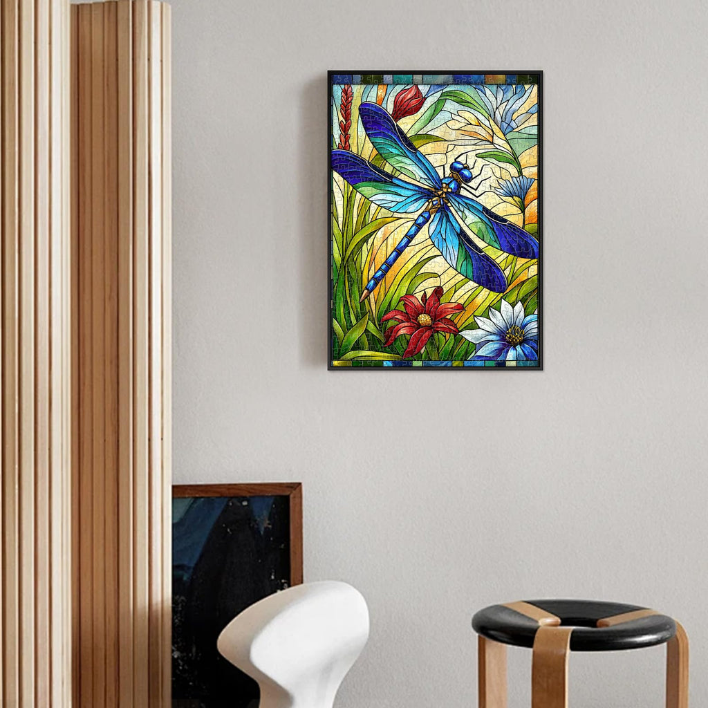 Sutinban 500 Piece Stained Glass Dragonfly Puzzle – Challenging Jigsaw for Adults with Colorful Flower Design