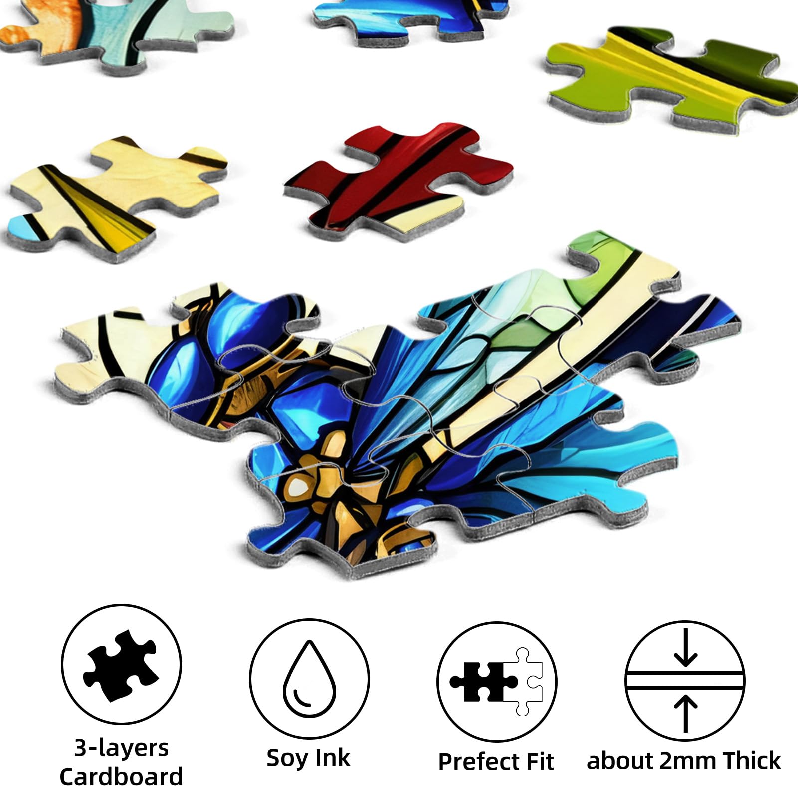 Sutinban 500 Piece Stained Glass Dragonfly Puzzle – Challenging Jigsaw for Adults with Colorful Flower Design