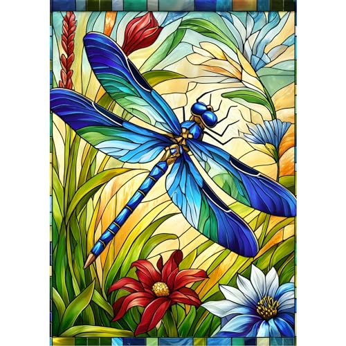 Sutinban 500 Piece Stained Glass Dragonfly Puzzle – Challenging Jigsaw for Adults with Colorful Flower Design