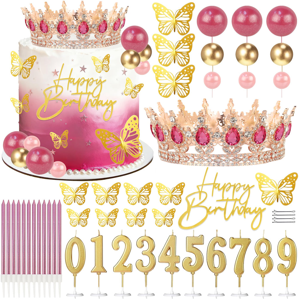 SUTROMA Crown Cake Topper Set – Rose Gold Tiara & Birthday Decorations Kit
