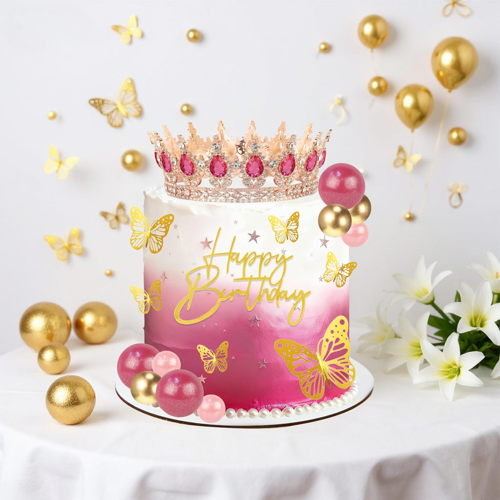 SUTROMA Crown Cake Topper Set – Rose Gold Tiara & Birthday Decorations Kit