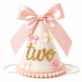 Suvast 2nd Birthday Hat for Baby Girl – Soft Pink Princess Style with Handcrafted Satin Bow & Gold 'Two' Patch