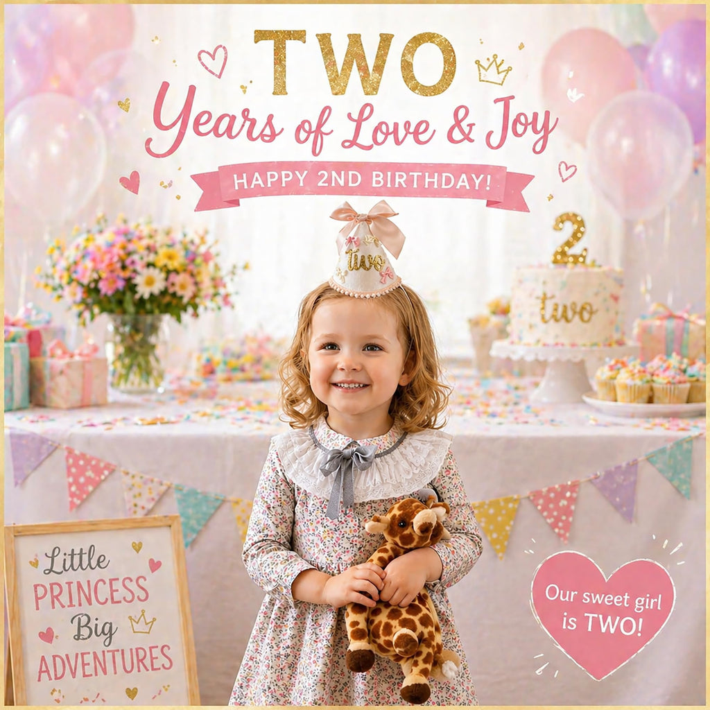 Suvast 2nd Birthday Hat for Baby Girl – Soft Pink Princess Style with Handcrafted Satin Bow & Gold 'Two' Patch