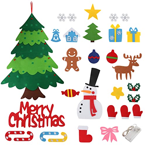 Suweor Upo Felt Christmas Tree Set for Toddlers with LED Lights, 3.2ft Wall Hanging DIY Kit with 29 Ornaments