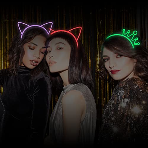 Suyegirl Glow in The Dark Cat Ear Crown Headband for Kids Party Supplies