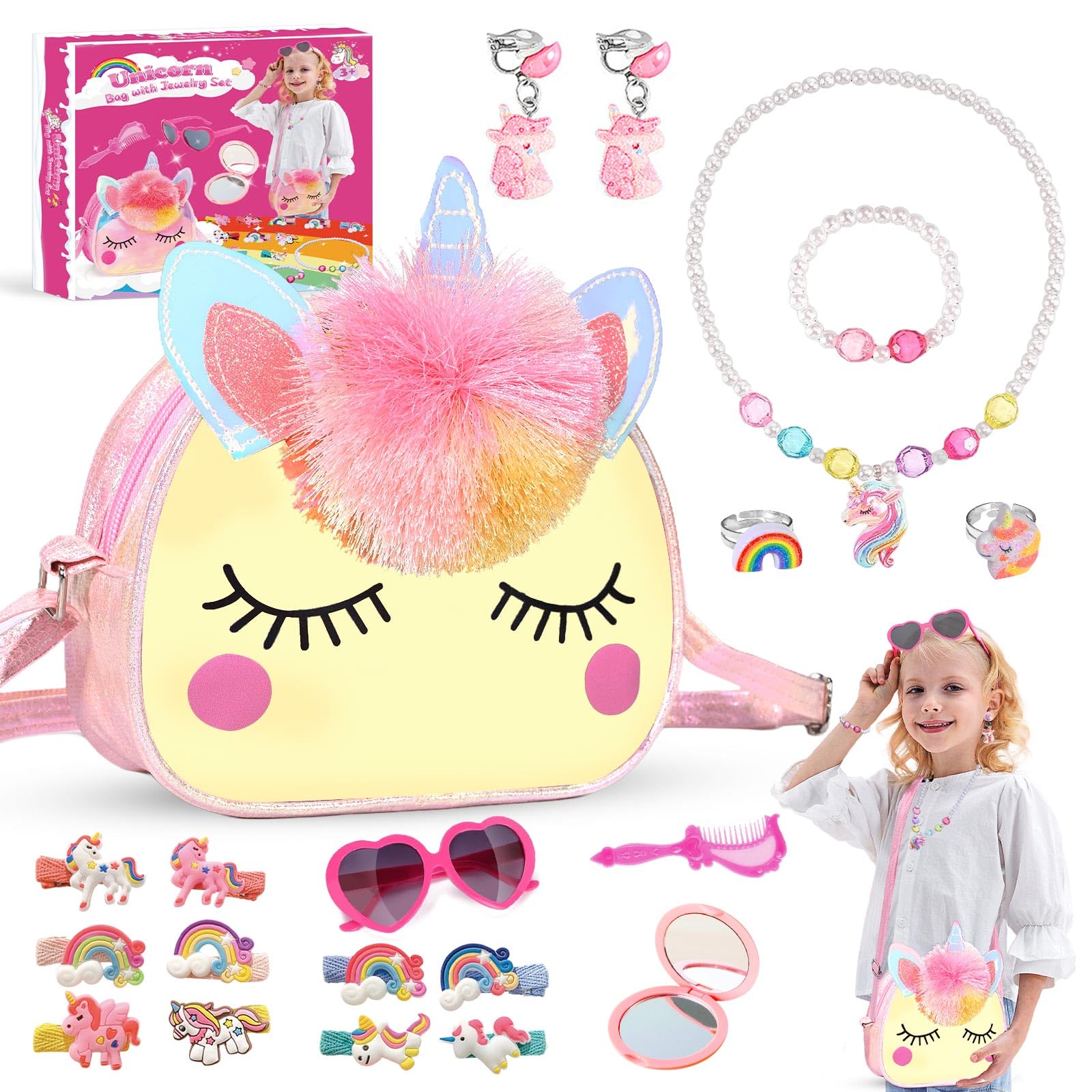 SUYUKI Unicorn Toys for Girls Ages 4-10 – 20 Piece Bag and Jewelry Set