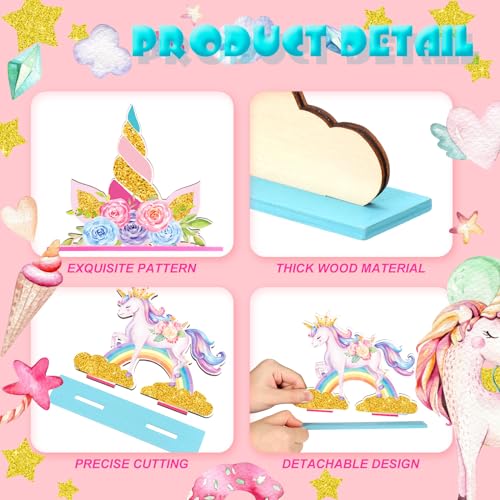 Suzile 6-Piece Unicorn Birthday Wooden Table Decorations - Pink Rainbow Party Photo Props for Girls