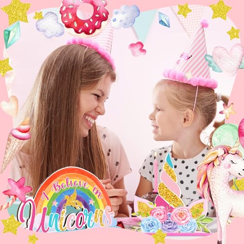 Suzile 6-Piece Unicorn Birthday Wooden Table Decorations - Pink Rainbow Party Photo Props for Girls
