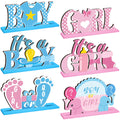 Suzile 6-Piece Wooden Baby Shower Centerpieces – Gender Reveal Table Decor in Blue & Pink for Unisex Parties