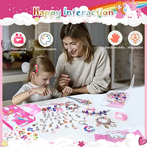 SUZUTOY Bracelet Making Kit for Girls Ages 4-12 - Unicorn Jewelry Craft Set with 18 Beads, 18 Pendants, Adjustable Bracelets, and More