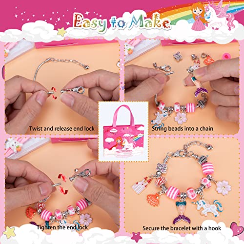 SUZUTOY Bracelet Making Kit for Girls Ages 4-12 - Unicorn Jewelry Craft Set with 18 Beads, 18 Pendants, Adjustable Bracelets, and More