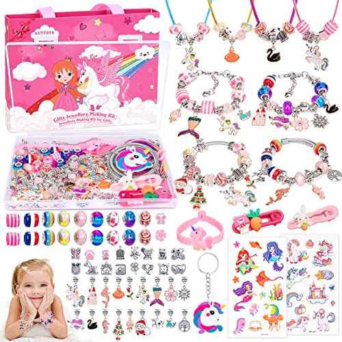 SUZUTOY Bracelet Making Kit for Girls Ages 4-12 - Unicorn Jewelry Craft Set with 18 Beads, 18 Pendants, Adjustable Bracelets, and More