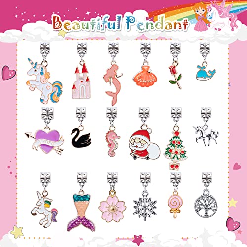 SUZUTOY Bracelet Making Kit for Girls Ages 4-12 - Unicorn Jewelry Craft Set with 18 Beads, 18 Pendants, Adjustable Bracelets, and More