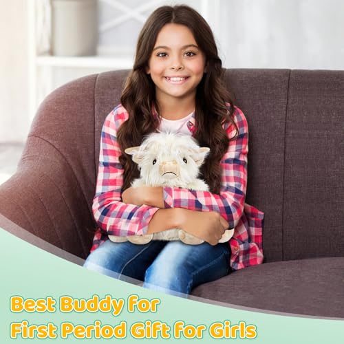 SUZZIPAD White Highland Cow Stuffed Animal – Microwavable Plush Toy for Heat & Cold Therapy