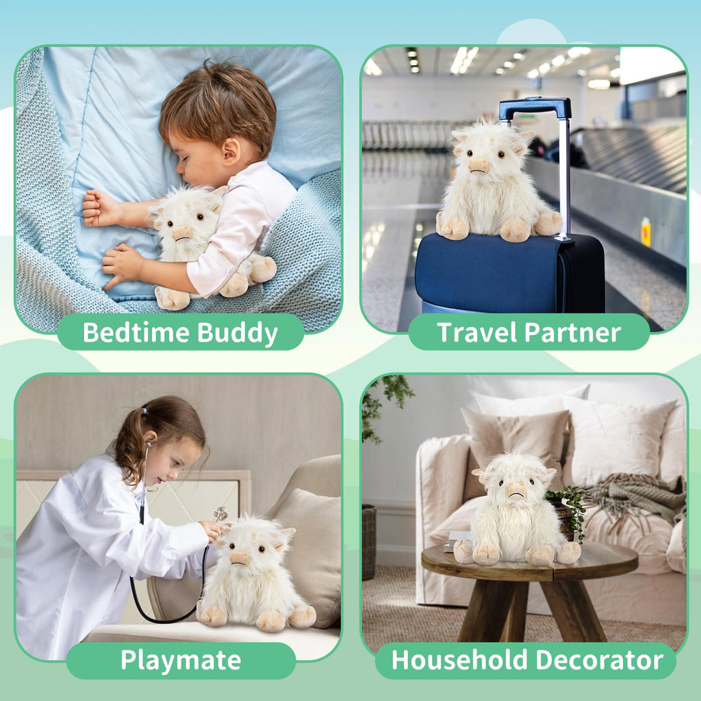 SUZZIPAD White Highland Cow Stuffed Animal – Microwavable Plush Toy for Heat & Cold Therapy