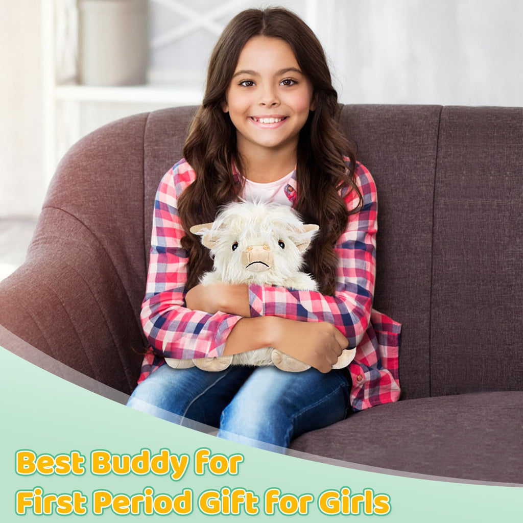 SUZZIPAD White Highland Cow Stuffed Animal – Microwavable Plush Toy for Heat & Cold Therapy