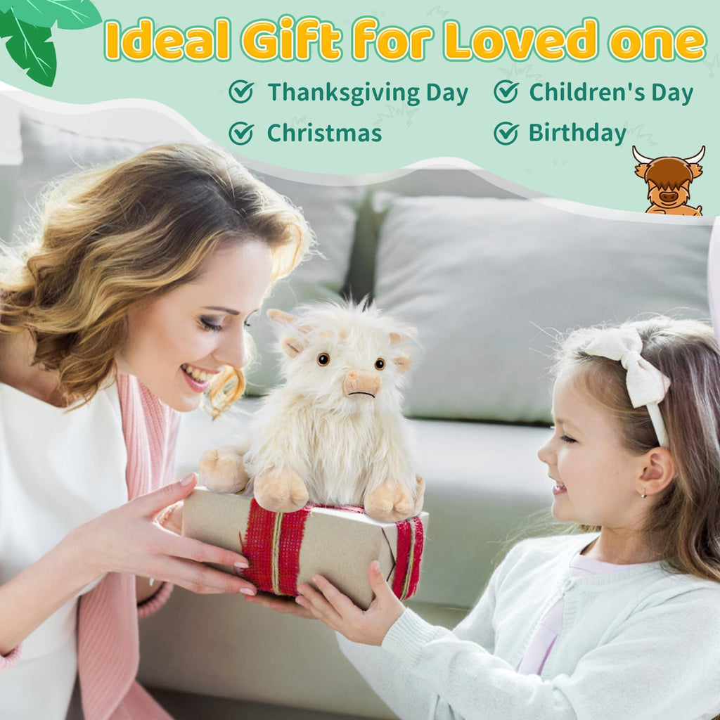 SUZZIPAD White Highland Cow Stuffed Animal – Microwavable Plush Toy for Heat & Cold Therapy