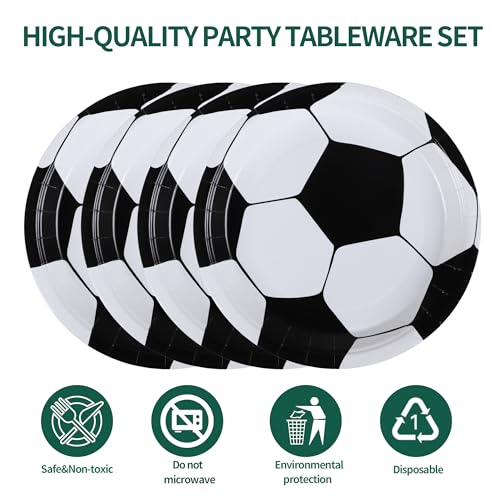 Sveikie 60-Piece Black & White Soccer Party Set – 20 Plates, Napkins & Plastic Forks for 20 Guests