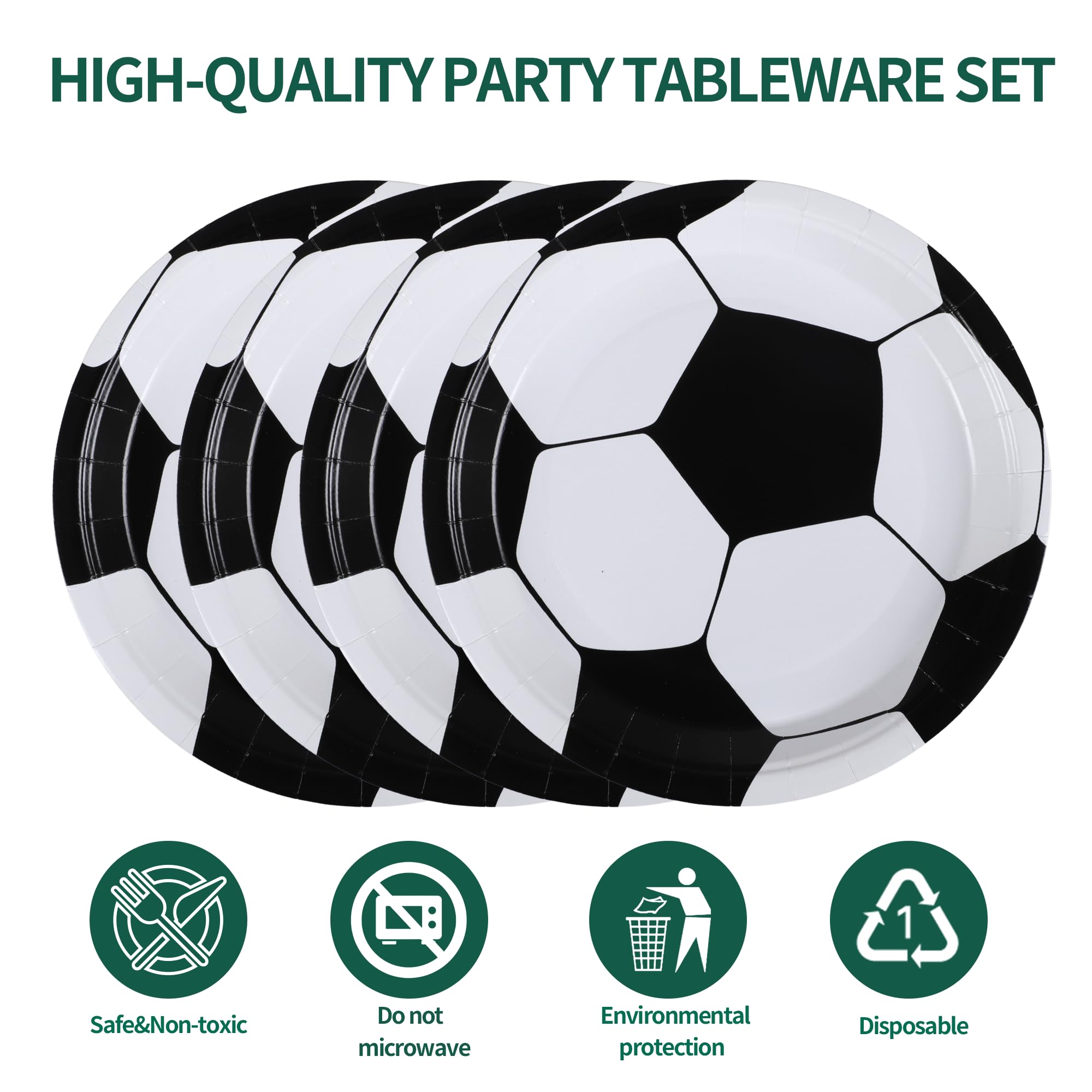 Sveikie 60-Piece Black & White Soccer Party Set – 20 Plates, Napkins & Plastic Forks for 20 Guests