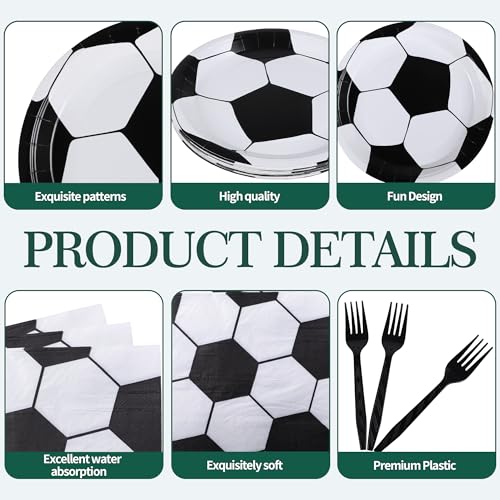 Sveikie 60-Piece Black & White Soccer Party Set – 20 Plates, Napkins & Plastic Forks for 20 Guests