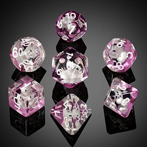Swan-Themed Resin Dice Set 7-Piece Polyhedral RPG Dice with Velvet Pouch - DNDND