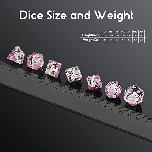 Swan-Themed Resin Dice Set 7-Piece Polyhedral RPG Dice with Velvet Pouch - DNDND