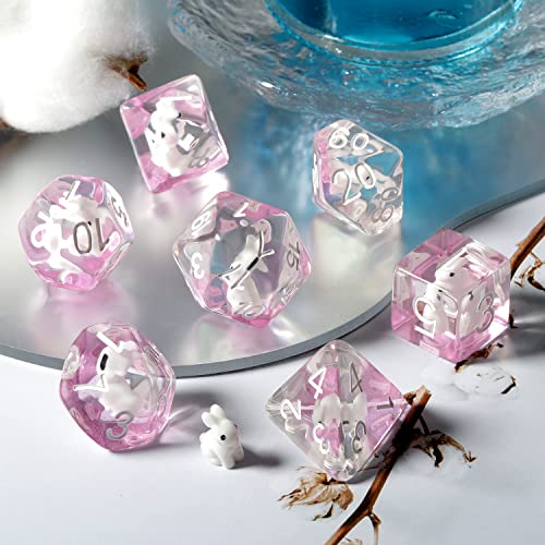 Swan-Themed Resin Dice Set 7-Piece Polyhedral RPG Dice with Velvet Pouch - DNDND