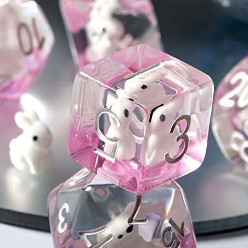 Swan-Themed Resin Dice Set 7-Piece Polyhedral RPG Dice with Velvet Pouch - DNDND