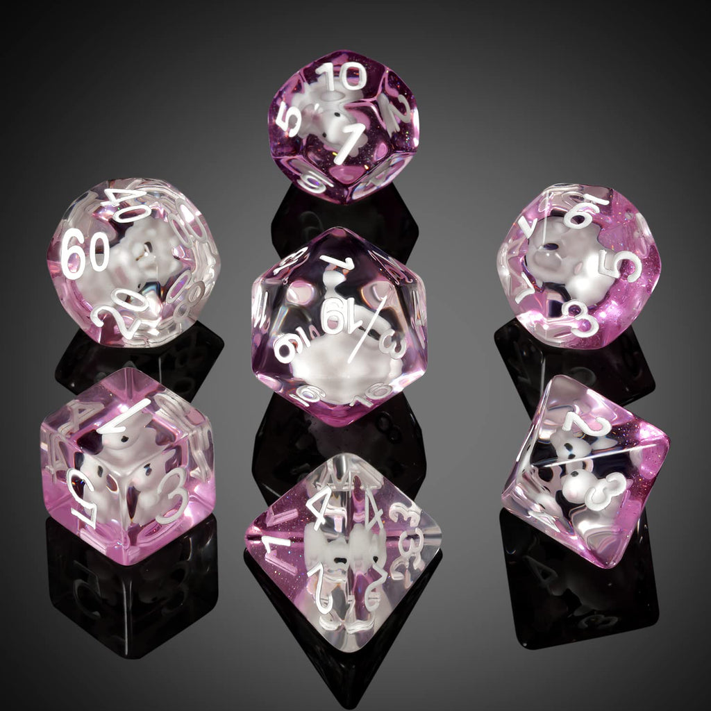 Swan-Themed Resin Dice Set 7-Piece Polyhedral RPG Dice with Velvet Pouch - DNDND