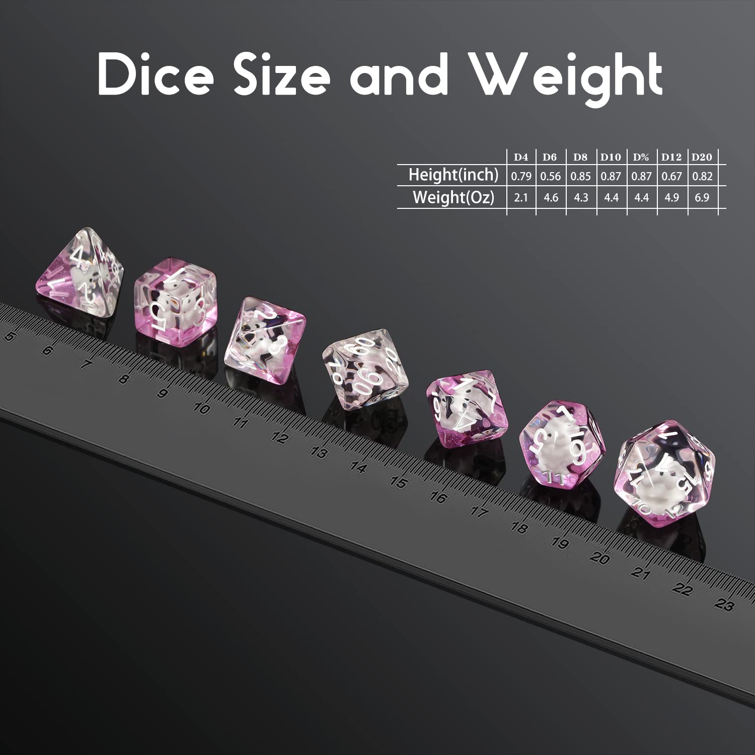 Swan-Themed Resin Dice Set 7-Piece Polyhedral RPG Dice with Velvet Pouch - DNDND