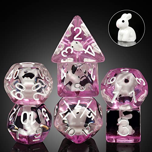 Swan-Themed Resin Dice Set 7-Piece Polyhedral RPG Dice with Velvet Pouch - DNDND