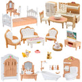 SwankyStyle 36-Piece Dollhouse Furniture Set – 1:12 Scale Miniature for 4 Rooms with Cat & Dog, Beige