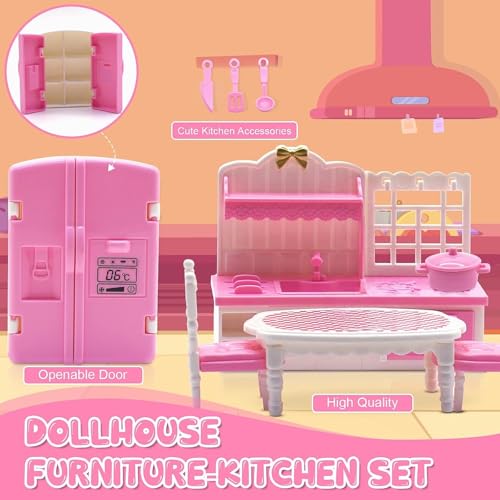 SwankyStyle 36-Piece Pink Dollhouse Furniture Set – 1:12 Scale Miniatures for Kitchen, Bathroom, Living Room, Bedroom