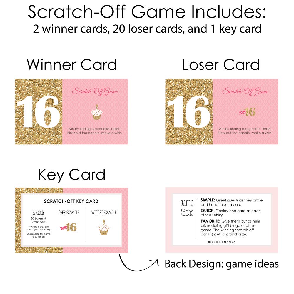 Sweet 16 Scratch-Off Cards – 22-Count Party Game by Big Dot of Happiness